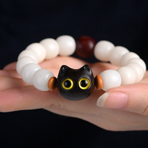 Bodhi Seed Sandalwood Lucky Cat Wisdom Bracelet