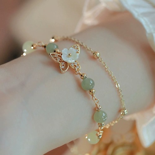 Gold Plated Jade Butterfly Flower Luck Bracelet Gold Plated Jade Butterfly Flower Luck Bracelet