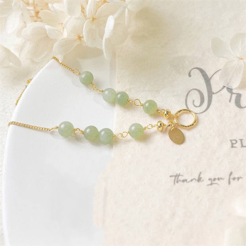 Hetian Jade 14K Gold Luck Beaded Bracelet