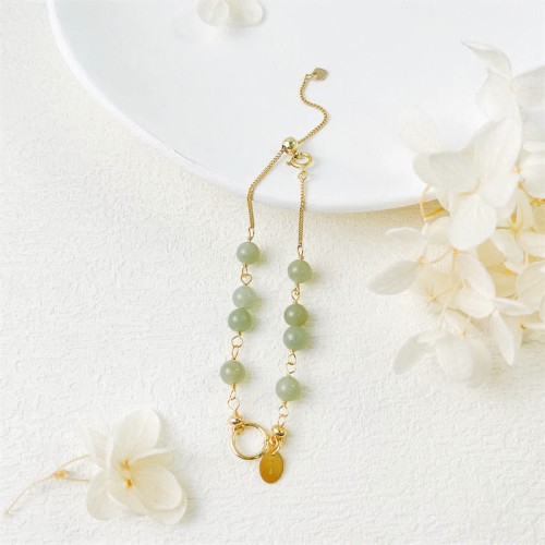 Hetian Jade 14K Gold Luck Beaded Bracelet