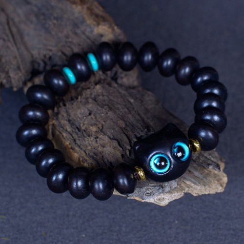 Ebony Wood Liuli Glass Lovely Cat Balance Bracelet Ebony Wood Liuli Glass Lovely Cat Balance Bracelet