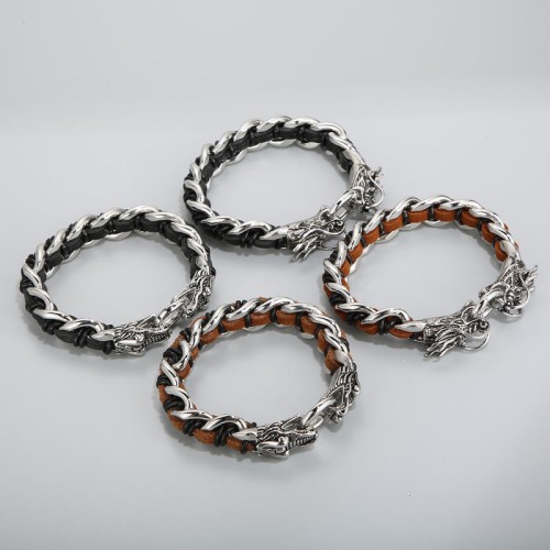 Dragon Leather Titanium Steel Luck Braided Bracelet Dragon Leather Titanium Steel Luck Braided Bracelet