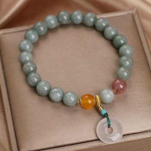 Natural Jade Strawberry Quartz Peace Buckle Prosperity Bracelet Natural Jade Strawberry Quartz Peace Buckle Prosperity Bracelet