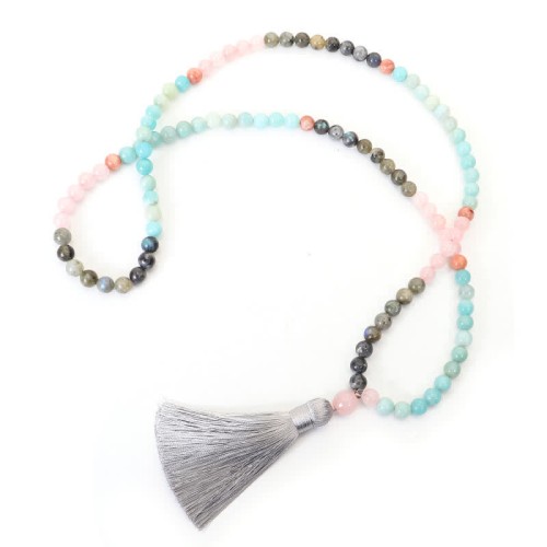 Amazonite Black Glitter Stone Positive Tassel Bracelet Amazonite Black Glitter Stone Positive Tassel Bracelet
