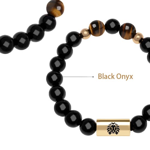 Black Onyx Tiger Eye Lion Protection Bracelet