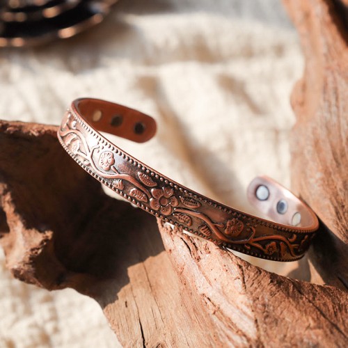 Floral Magnetic Copper Adjustable Cuff