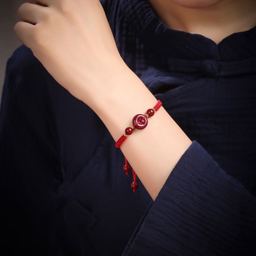 Natural Cinnabar Peace Buckle Blessing Bracelet Natural Cinnabar Peace Buckle Blessing Bracelet