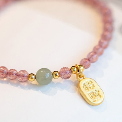 Strawberry Quartz Garnet Jade Fortune Healing Bracelet Strawberry Quartz Garnet Jade Fortune Healing Bracelet