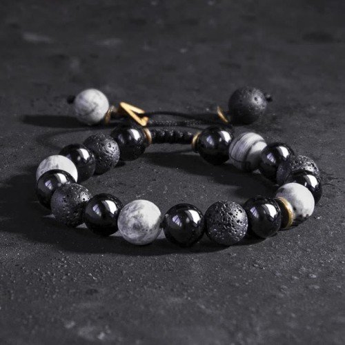 Black Obsidian Lava Rock Yin Yang Bracelet Black Obsidian Lava Rock Yin Yang Bracelet