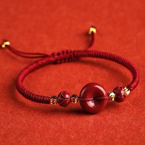 Handmade Lotus Cinnabar Blessing Braid Bracelet
