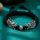999 Sterling Silver Double Dragon Luck Bracelet