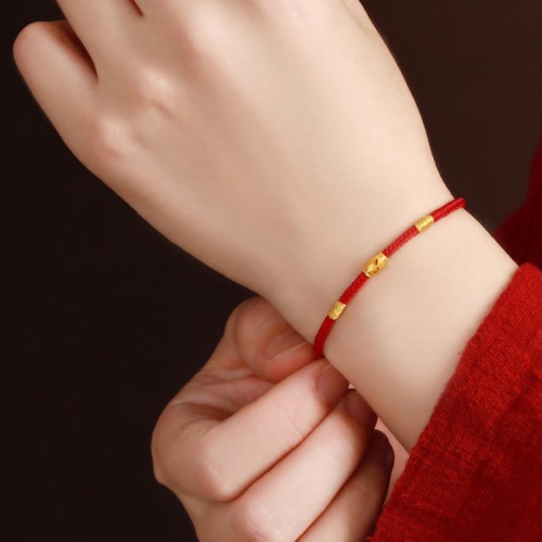999 Gold Lucky Bead Eight-Thread Peace Knot Bracelet
