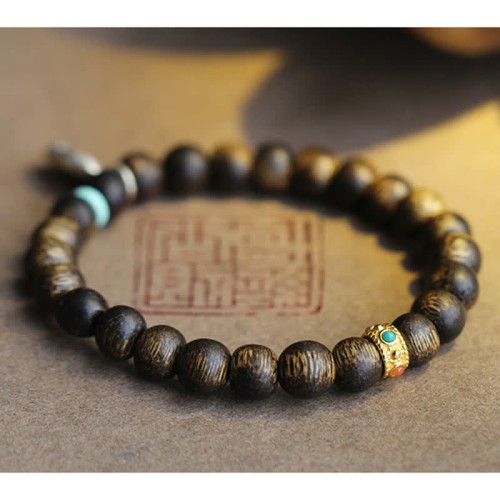 Vietnam Qinan Agarwood Turquoise Balance Strength Bracelet Vietnam Qinan Agarwood Turquoise Balance Strength Bracelet