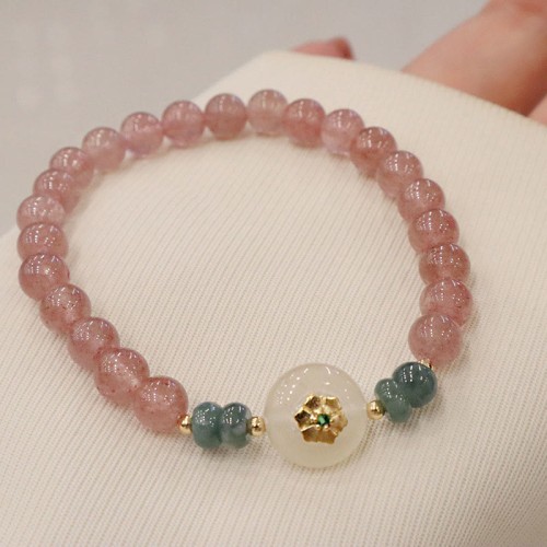 Strawberry Quartz Chalcedony Jade Healing Bracelet