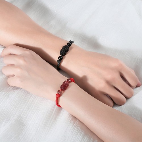Silver Sheen Obsidian Strawberry Quartz PiXiu Bracelet Silver Sheen Obsidian Strawberry Quartz PiXiu Bracelet