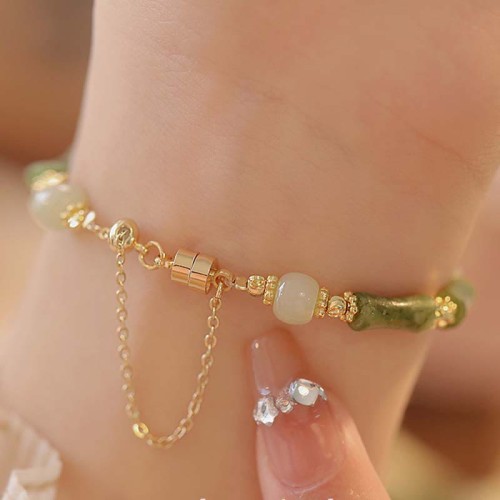 Jade Bamboo Leaf Luck Abundance Bracelet