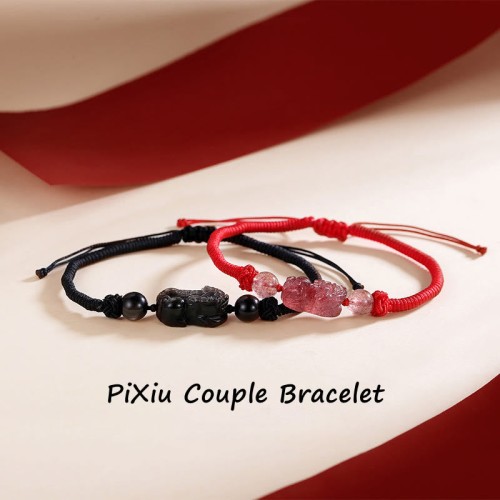 Silver Sheen Obsidian Strawberry Quartz PiXiu Bracelet Silver Sheen Obsidian Strawberry Quartz PiXiu Bracelet