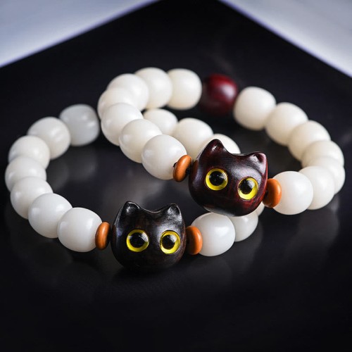 Bodhi Seed Sandalwood Lucky Cat Wisdom Bracelet