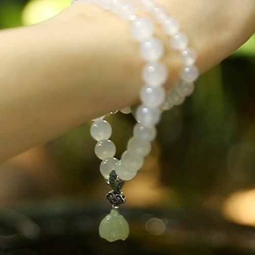White Agate Jade Lotus Protection Bracelet White Agate Jade Lotus Protection Bracelet