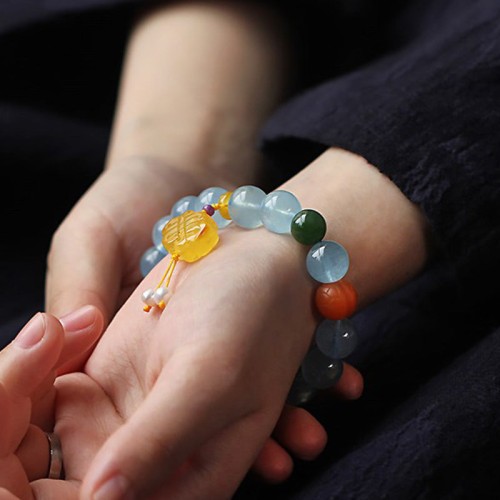 Aquamarine Amber Chinese Knot Charm Peace Bracelet