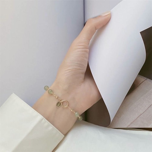Hetian Jade 14K Gold Luck Beaded Bracelet