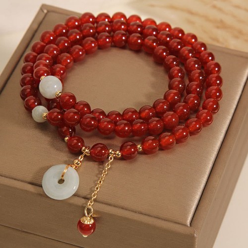 Red Agate Jade Peace Buckle Triple Wrap Bracelet Red Agate Jade Peace Buckle Triple Wrap Bracelet