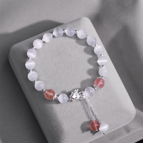 Cat's Eye Moonstone Strawberry Quartz PiXiu Bracelet Cat's Eye Moonstone Strawberry Quartz PiXiu Bracelet