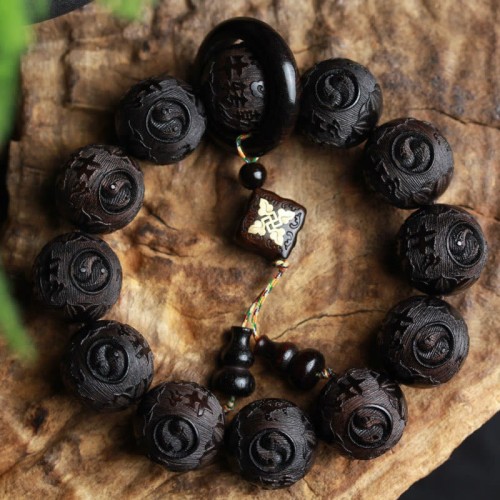Ebony Wood Yin Yang Engraved Gourd Bracelet Ebony Wood Yin Yang Engraved Gourd Bracelet