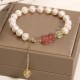 Cat's Eye Moonstone Strawberry Quartz PiXiu Charm Bracelet