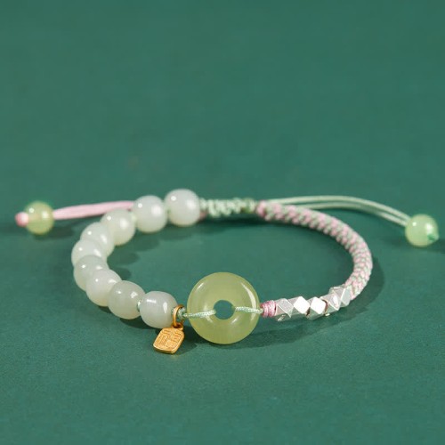 Sterling Silver Hetian Jade Luck Bracelet