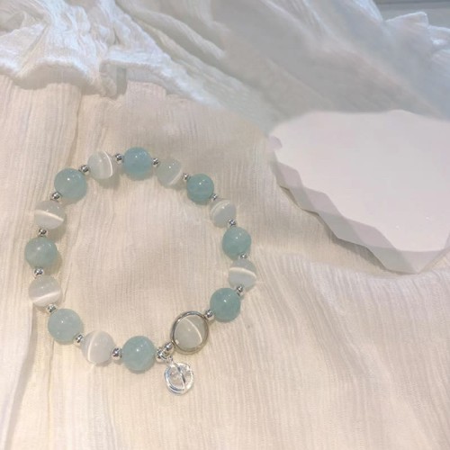 925 Silver Cat's Eye Aquamarine Support Bracelet 925 Silver Cat's Eye Aquamarine Support Bracelet