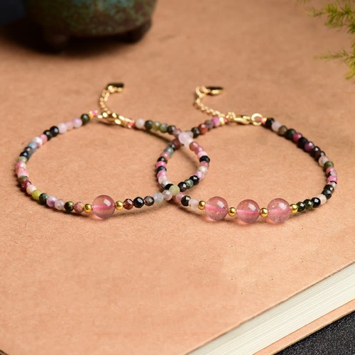Colorful Tourmaline Strawberry Quartz Positive Love Bracelet Colorful Tourmaline Strawberry Quartz Positive Love Bracelet