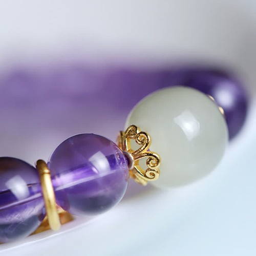 Amethyst Crystal Hetian Jade Healing Charm Bracelet