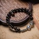 925 Silver Obsidian Moonstone Strength Couple Bracelet 925 Silver Obsidian Moonstone Strength Couple Bracelet