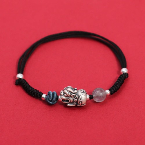 999 Sterling Silver PiXiu Strawberry Quartz Wealth Bracelet 999 Sterling Silver PiXiu Strawberry Quartz Wealth Bracelet