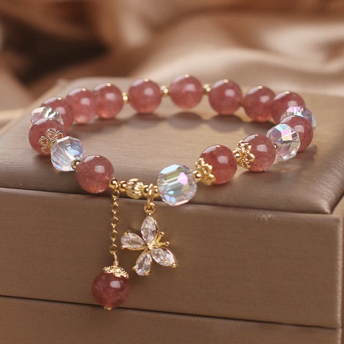 Natural Strawberry Quartz Butterfly Charm Bracelet Natural Strawberry Quartz Butterfly Charm Bracelet