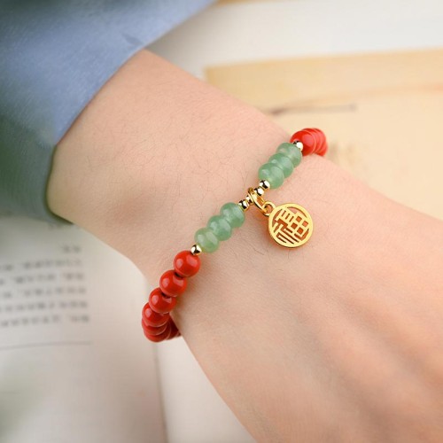 Tibetan Cinnabar Green Aventurine Luck Bracelet