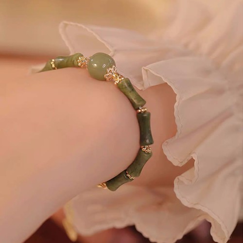 14K Copper Plated Peridot Jade Bamboo Luck Bracelet 14K Copper Plated Peridot Jade Bamboo Luck Bracelet