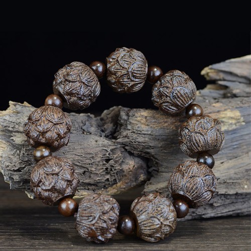 Ebony Wood Arhats Lotus Dragon Balance Bracelet