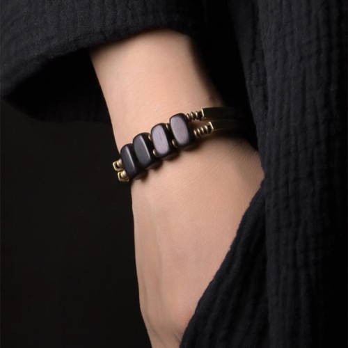 Tibetan Ebony Wood Copper Double Layer Balance Bracelet