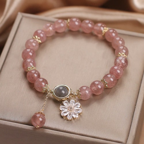 Strawberry Quartz Daisy Flower Charm Healing Bracelet Strawberry Quartz Daisy Flower Charm Healing Bracelet