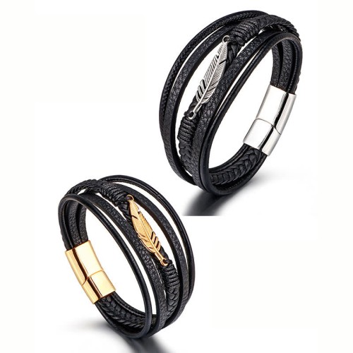 Feather Multilayer Leather Titanium Calm Bracelet Feather Multilayer Leather Titanium Calm Bracelet