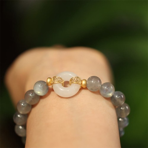 Moonstone Hetian Jade Peace Buckle Healing Bracelet Moonstone Hetian Jade Peace Buckle Healing Bracelet