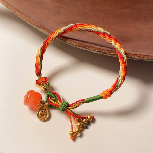 Persimmon Red Agate Strength Reincarnation Knot Bracelet