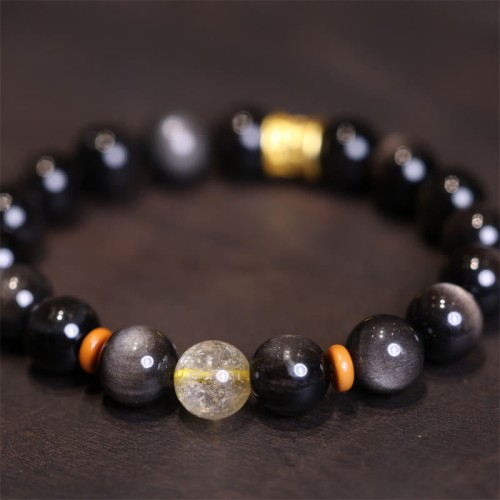 Silver Sheen Obsidian Om Mani Padme Hum Protection Bracelet