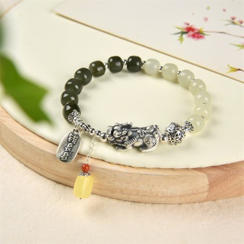 Hetian Jade Amber PiXiu Luck Bracelet