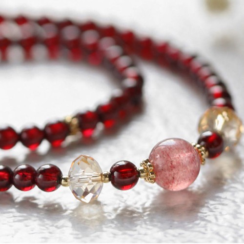 14K Gold Plated Garnet Strawberry Quartz Wrap Bracelet 14K Gold Plated Garnet Strawberry Quartz Wrap Bracelet
