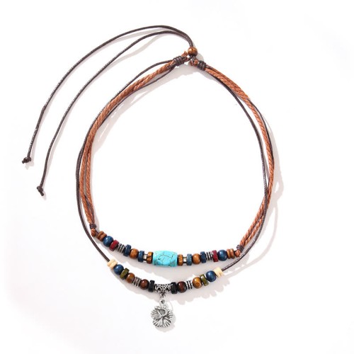 Turquoise Small Flower Protection Double Layer Necklace Turquoise Small Flower Protection Double Layer Necklace