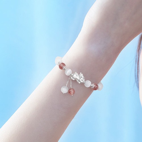 Cat's Eye Moonstone Strawberry Quartz PiXiu Bracelet Cat's Eye Moonstone Strawberry Quartz PiXiu Bracelet