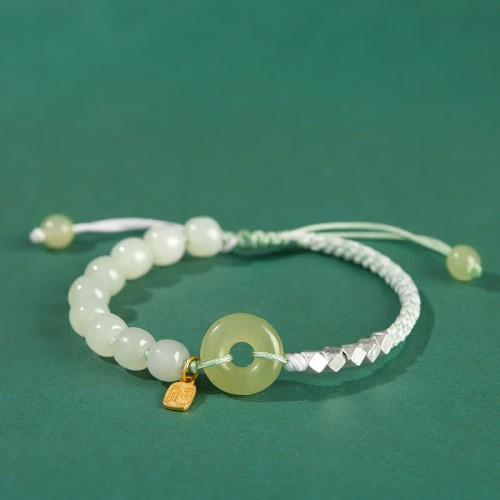 Sterling Silver Hetian Jade Luck Bracelet